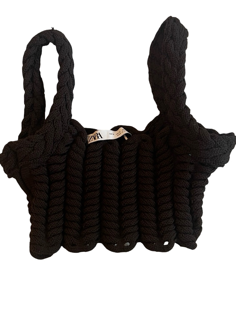 Zara Chocolate Brown Braided Knit Crop Tank